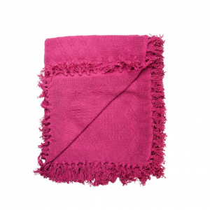 Fringed Fuschia Cotton Hand Woven Throw