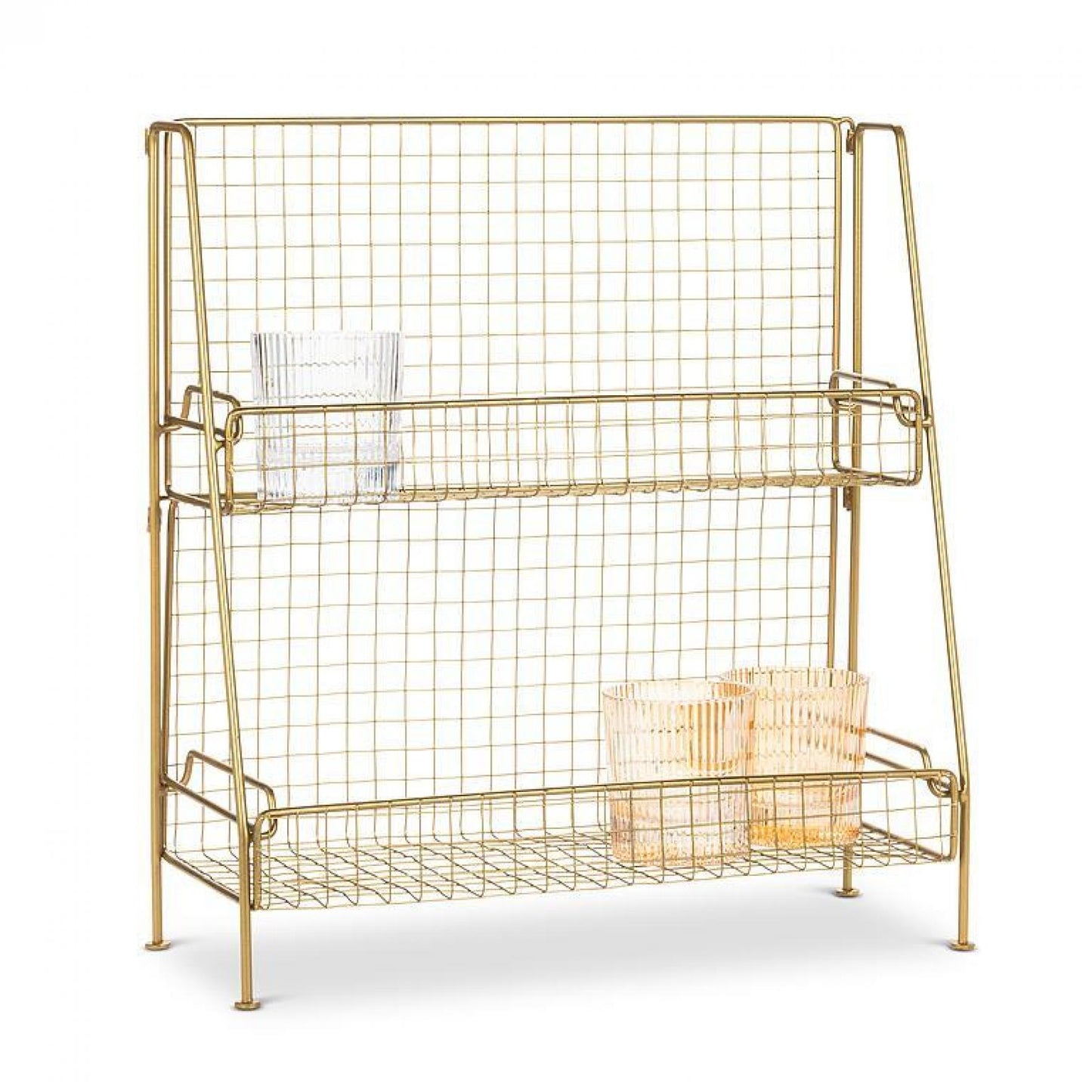 Gold With Two Shelves Storage Rack