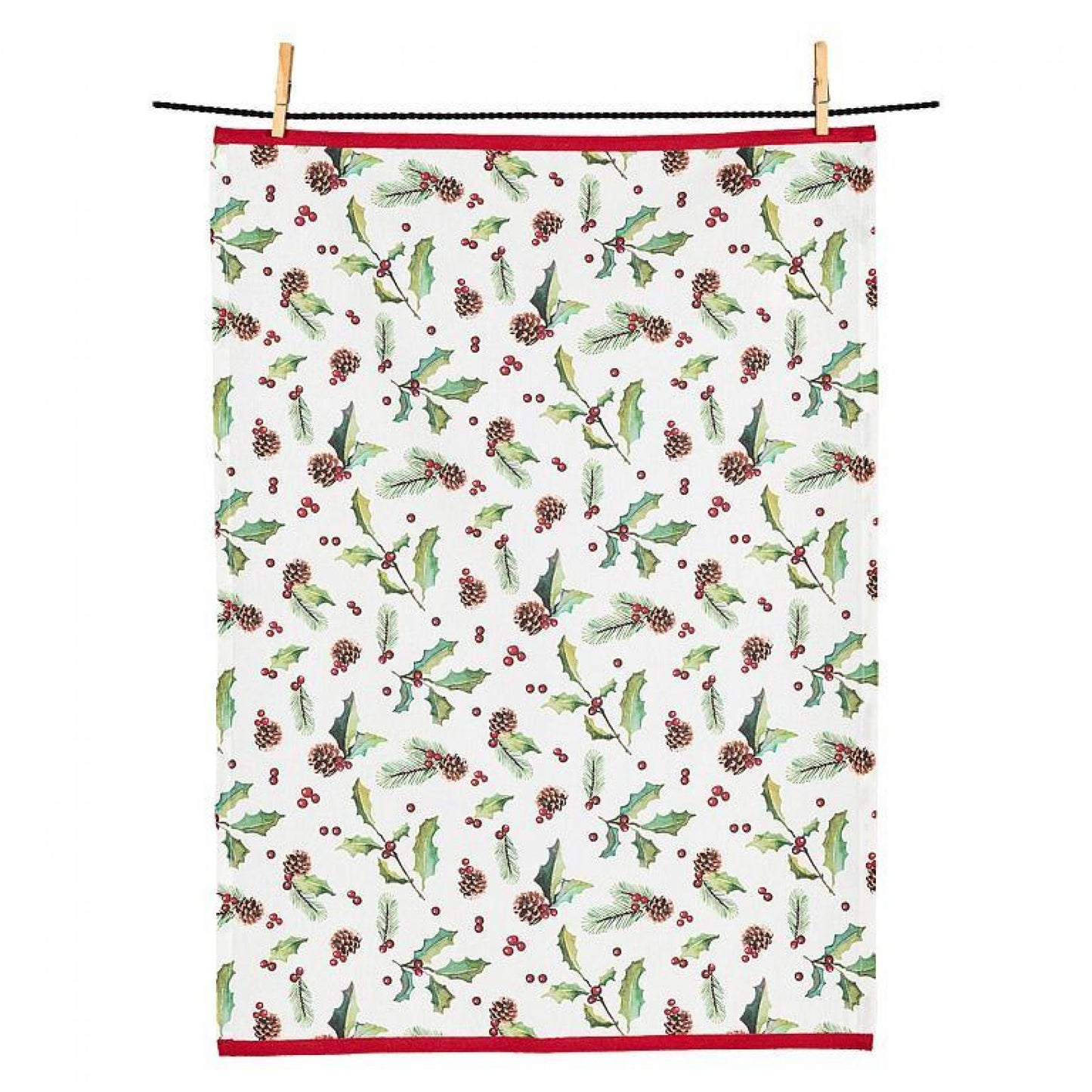 Holly, Pinecones & Berries Tea Towel