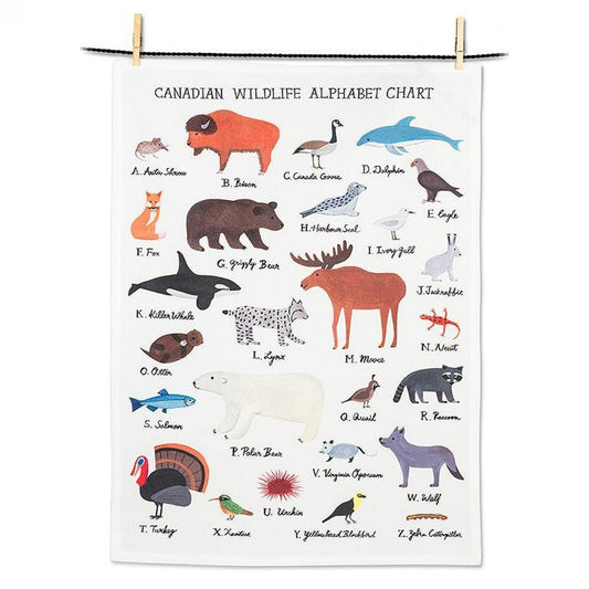 Set of 12 Canadian Wildlife Alphabet Chart Tea Towel