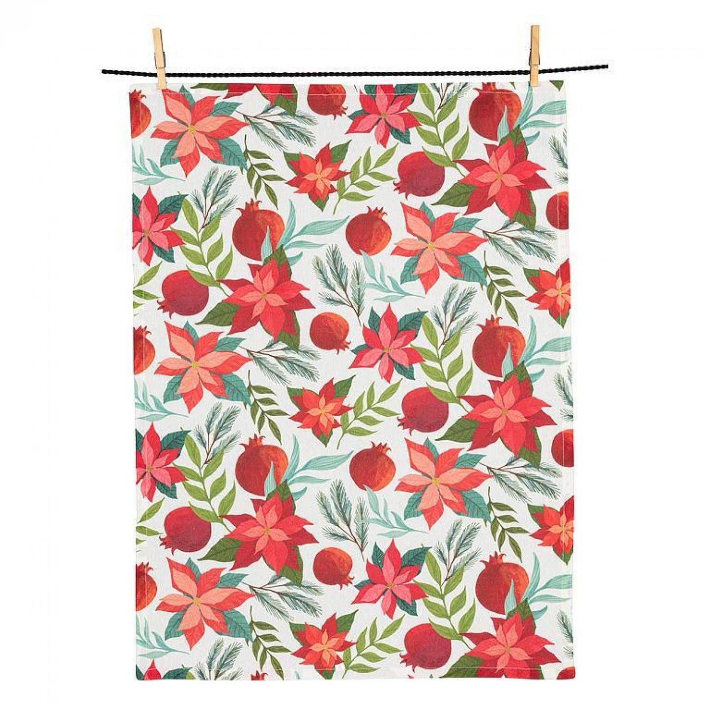 Pomegranates & Poinsettias Tea Towel