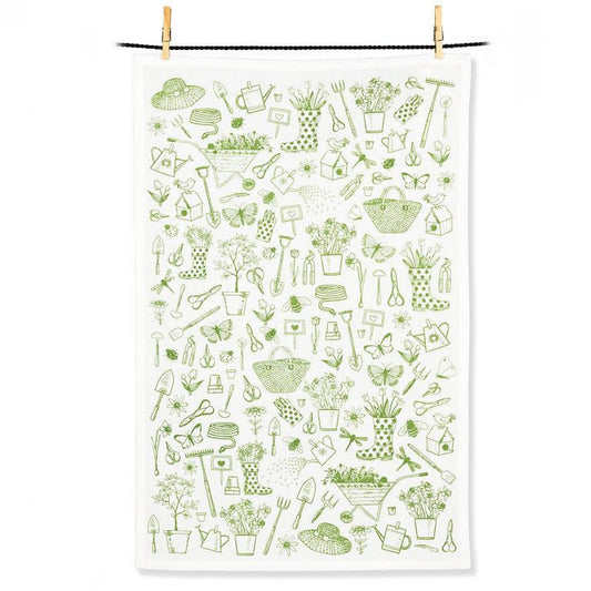 Gardening Items Print Tea Towel