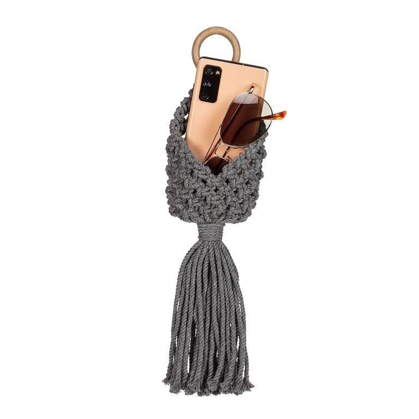 Gray Macrame Wall Pouch Wall Decor