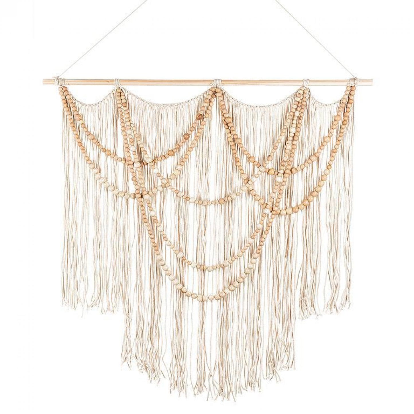 Fringed Wall Hanging With Beads Wall Decor