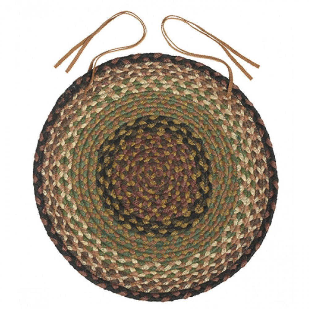 Round Braided Browns; Greens And Black Chair Pad