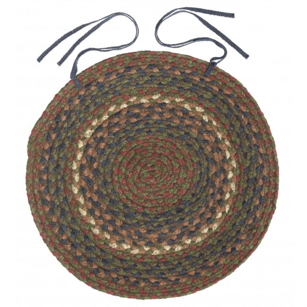 Round Braided Green And Brown Chair Pad