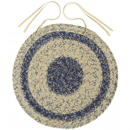 Sand Blue Round Braided Chair Pad