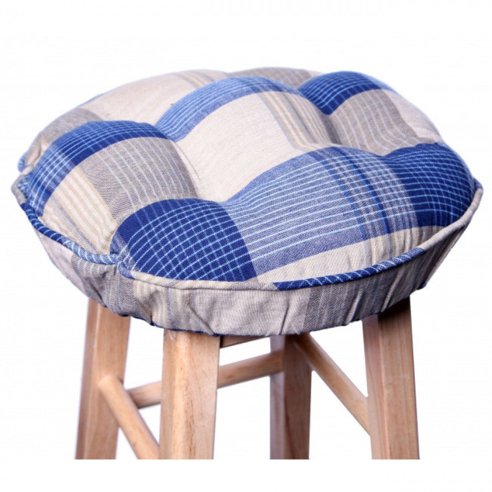 Sand Blue Check Pattern Bar Stool Cover