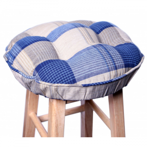 Sand Blue Check Pattern Bar Stool Cover