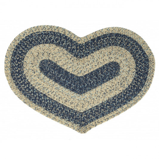 Sand Blue Check Pattern Braided Heart Shape Mat