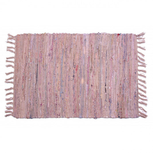 Beige Fringed Chindi Cotton Rug