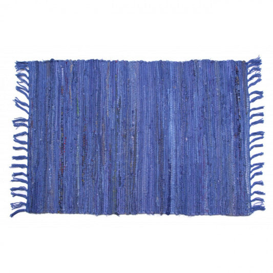 Blue Fringed Chindi Cotton Rug