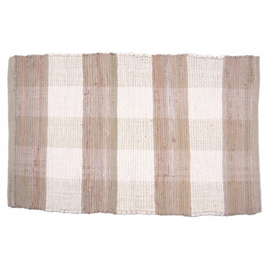 Beige Check Chindi Cotton Rug