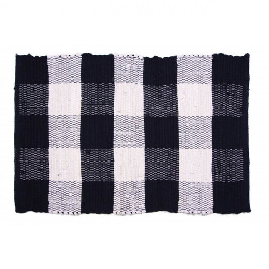Black Check Chindi Cotton Rug