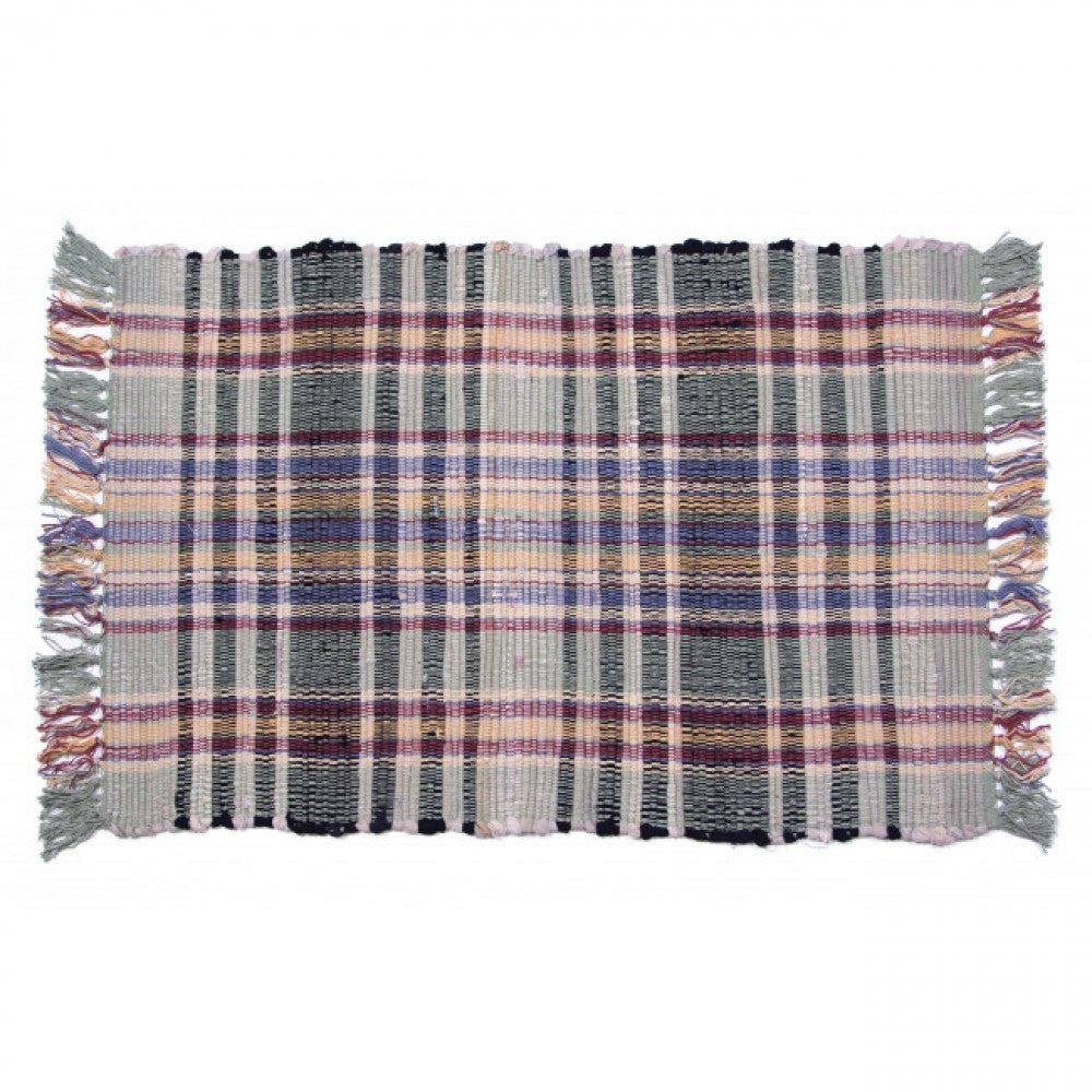 48x72" Green Check Fringed Chindi Cotton Rug