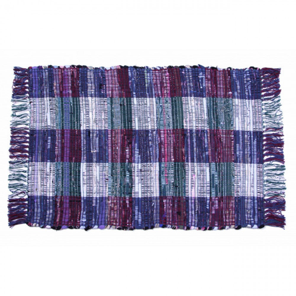 30x44" Multi Check Fringed Chindi Cotton Rug