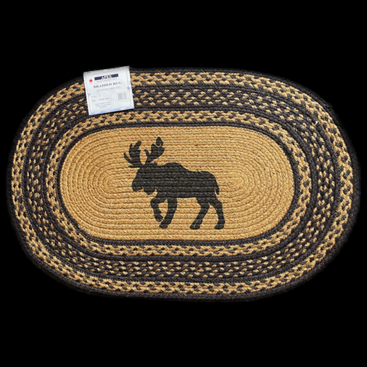 Oval Braided With Moose Print Rug