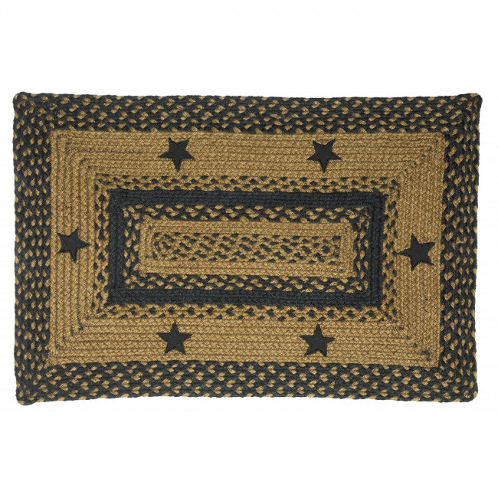 20x30" Black Star Pattern Braided Rectangular Rug