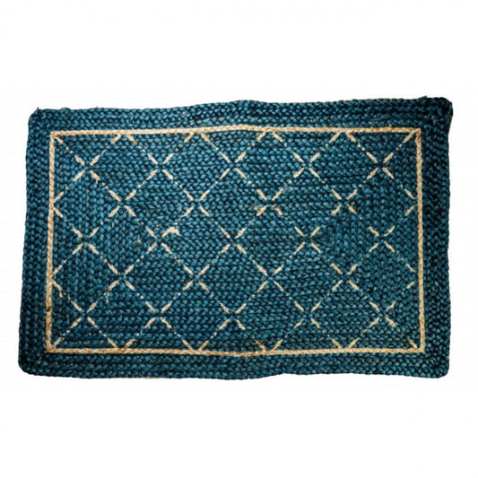 Braided Blue With Diamond Pattern Rectangular Rug