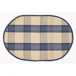 Sand Blue Check Pattern Oval Rug