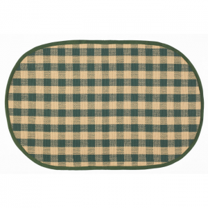 Green And Beige Check Pattern Oval Rug