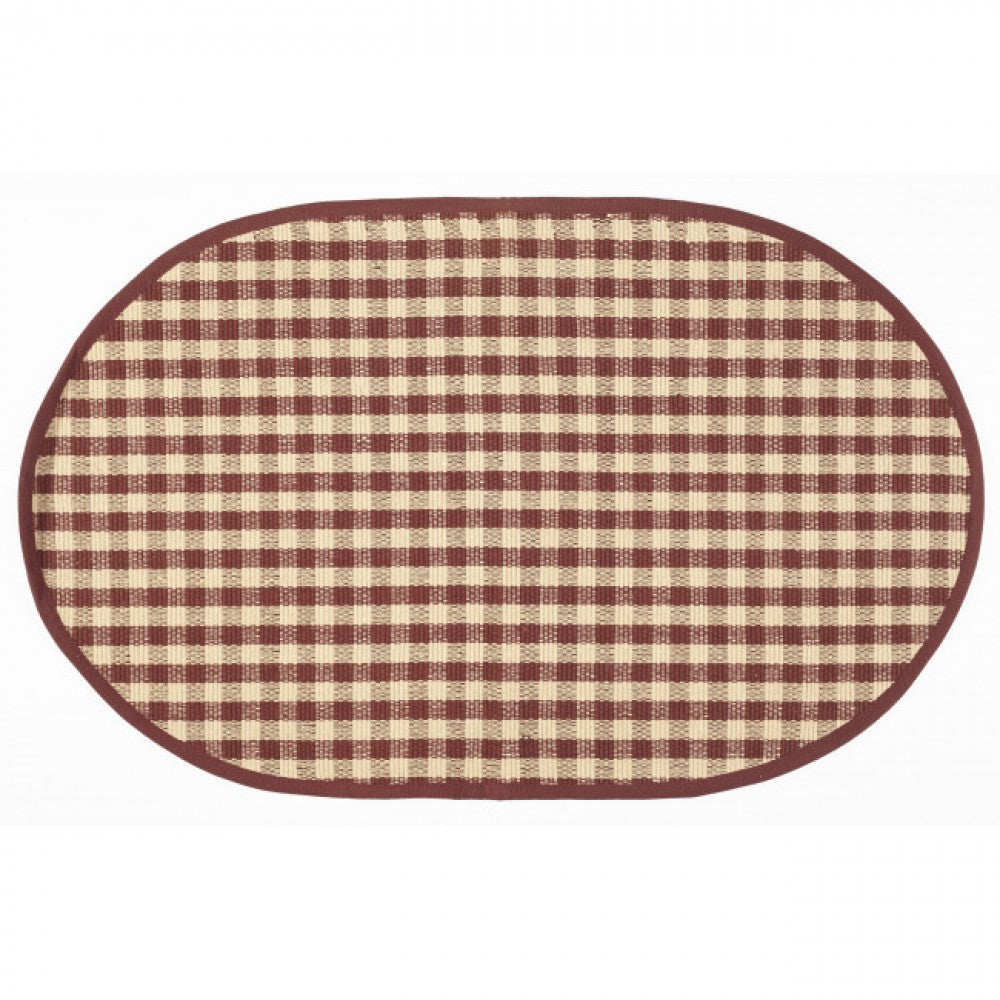 Burgundy Check Oval Rug