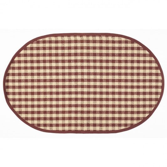 Burgundy Check Oval Rug