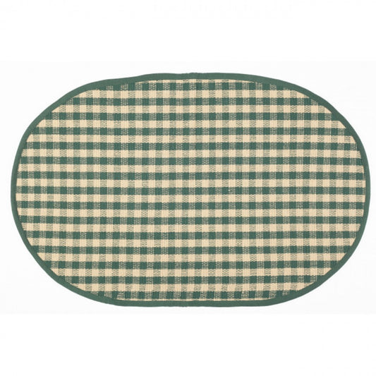 Green Check Oval Rug