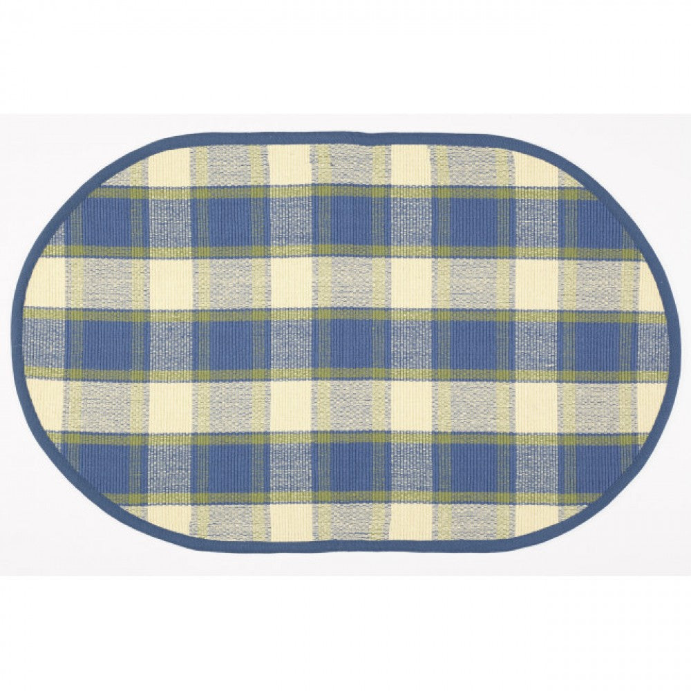 Provence Check Pattern Oval Rug