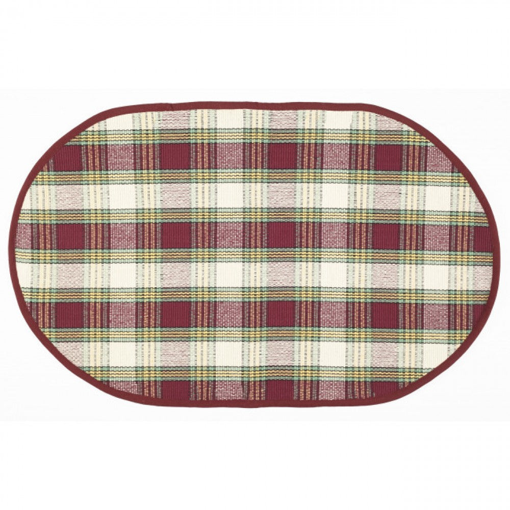 Sherwood Burgundy Check Pattern Oval Rug