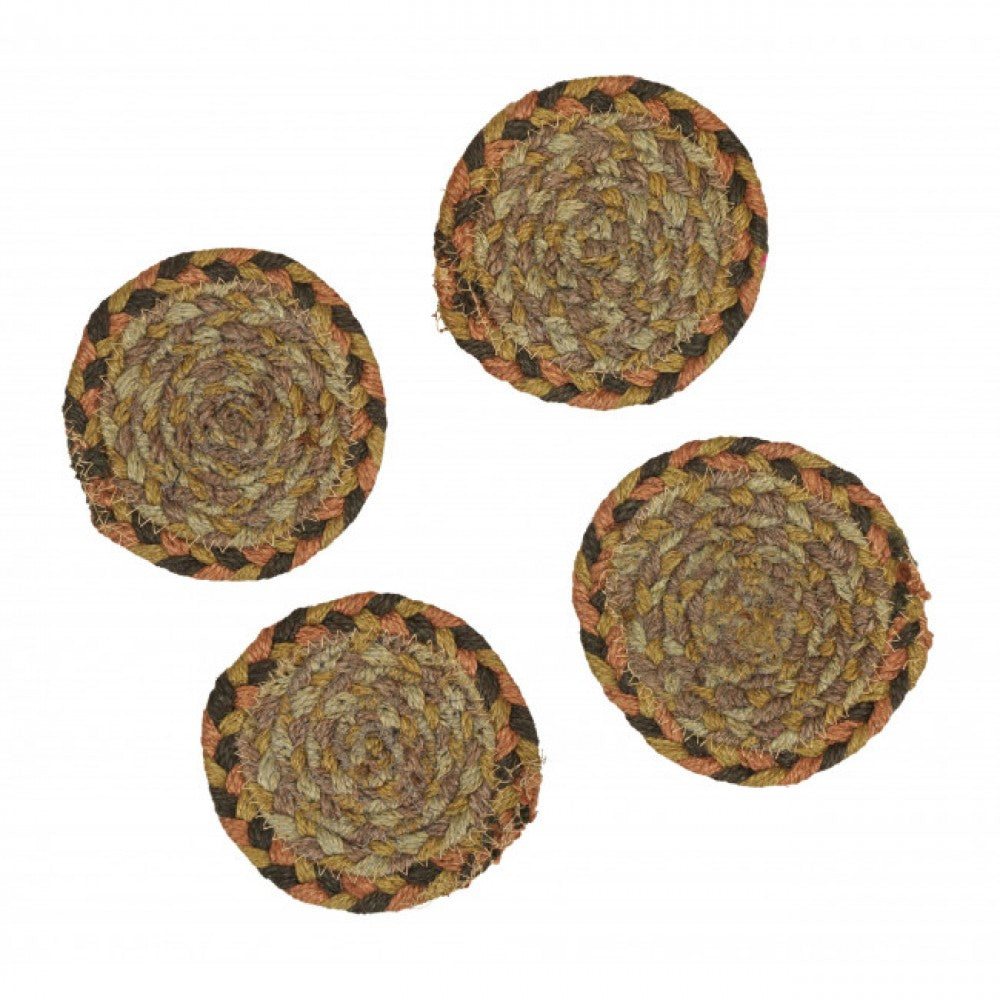 Set Of 4 Brown Braided Round Coasters