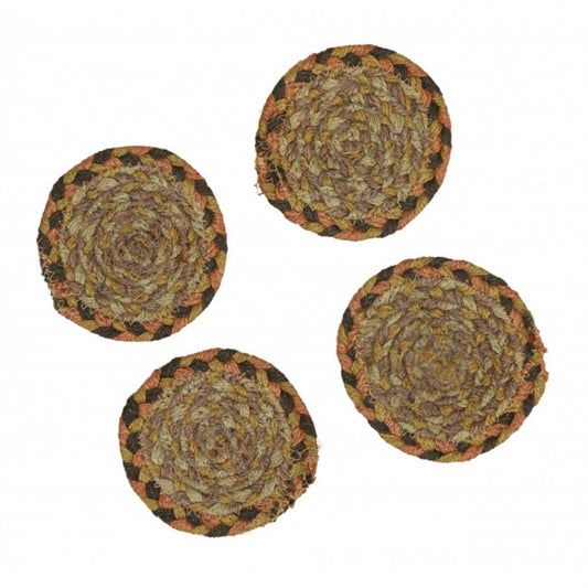 Set Of 4 Brown Braided Round Coasters