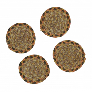 Set Of 4 Brown Braided Round Coasters