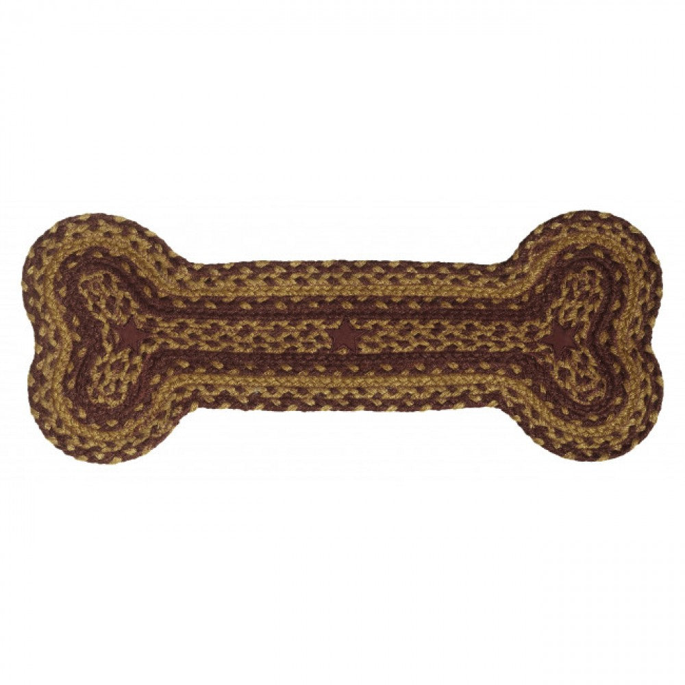 Braided With Burgundy Stars Dog Bone Shaped Mat