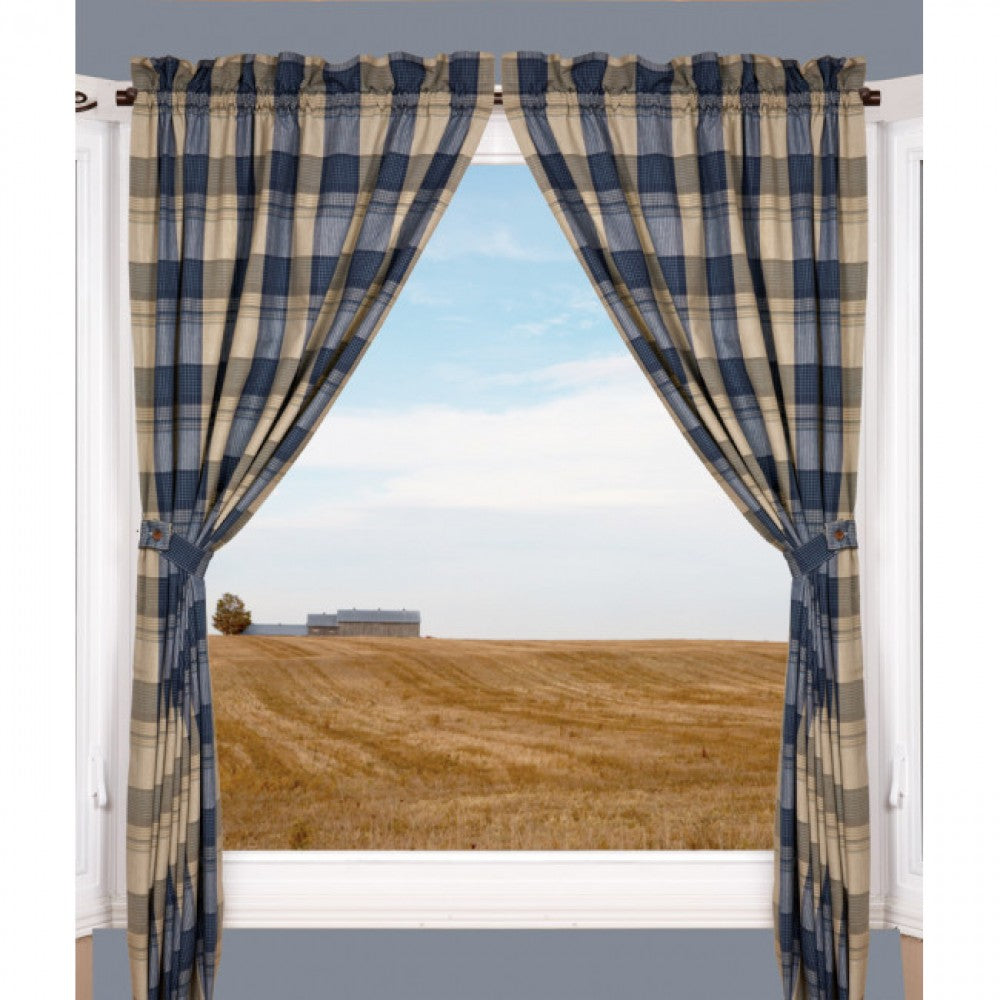 Sand Blue Check Pattern Rod Pocket Curtain