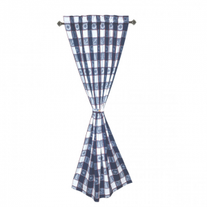 Nautical Theme Check Pattern Rod Pocket Curtain