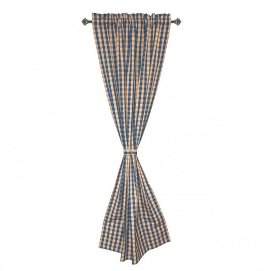 Navy Blue & Beige Check Pattern Rod Pocket Curtain