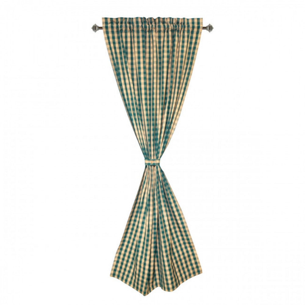 Green Check Pattern Rod Pocket Curtain