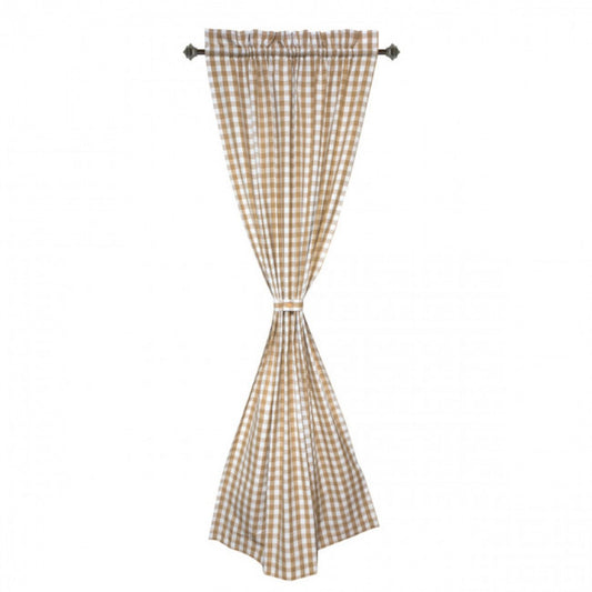 Toro Beige Check Pattern Rod Pocket Curtain