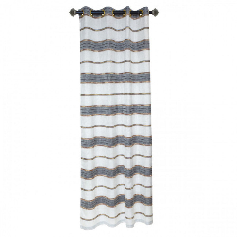 White;Gray & Gold Stripe With 8 Grommets Curtain