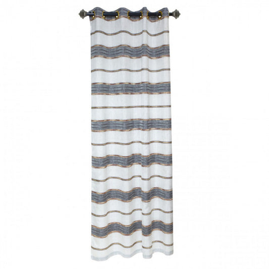 White;Gray & Gold Stripe With 8 Grommets Curtain