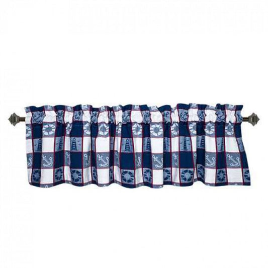 Nautical Theme Check Pattern Rod Window Topper