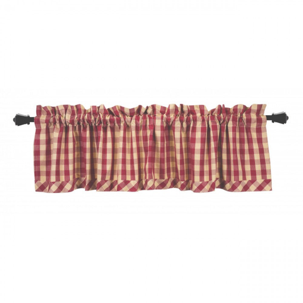 Prairie Curtain Set (Lined) Burgundy Check Window Topper