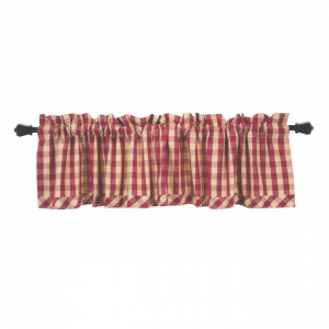 Prairie Curtain Set (Lined) Burgundy Check Window Topper