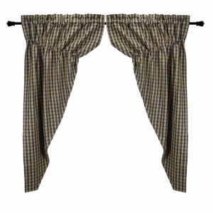 Prairie Curtain Set (Lined) Salt & Pepper Check Pattern Window Topper