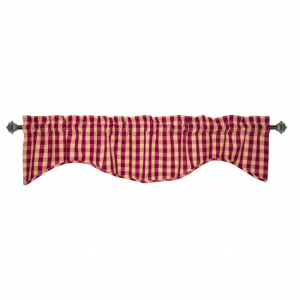 Scalloped Burgundy Check Rod Window Topper