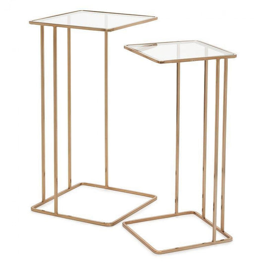 Set Of 2 Brass With Clear Top Nesting Cocktail Table