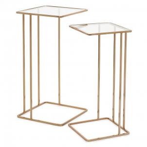 Set Of 2 Brass With Clear Top Nesting Cocktail Table