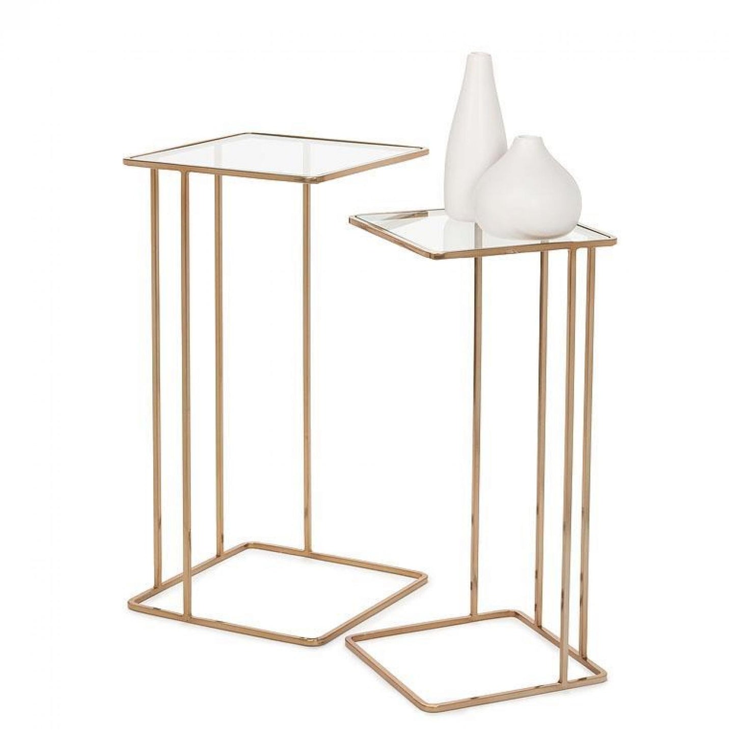 Set Of 2 Brass With Clear Top Nesting Cocktail Table