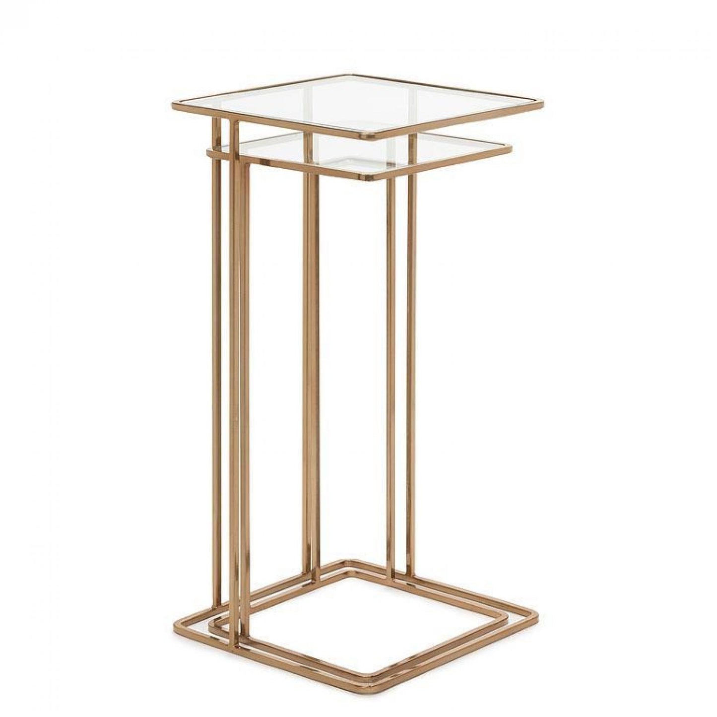 Set Of 2 Brass With Clear Top Nesting Cocktail Table